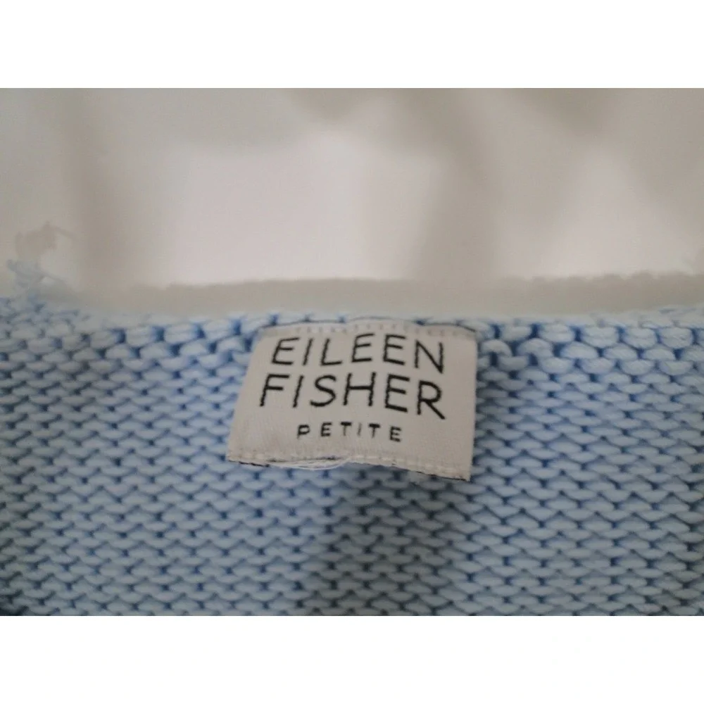 Eileen Fisher Woman Tight Knit Crochet Baby Blue‎ Pullover Sweater Large Petite